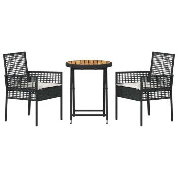 3-teiliges Garten-Bistro-Set mit Kissen Schwarz Poly-Rattan