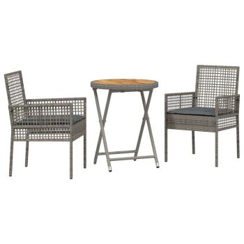 3-teiliges Garten Bistro Set mit Kissen Grau Poly Rattan