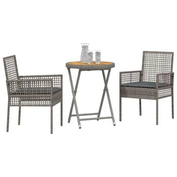 3-teiliges Garten Bistro Set mit Kissen Grau Poly Rattan