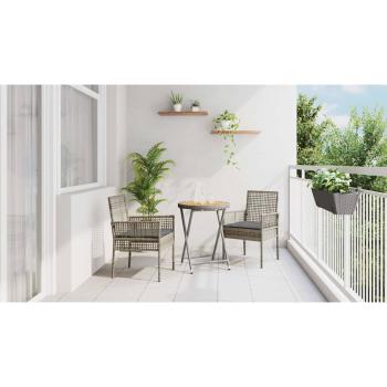 3-teiliges Garten Bistro Set mit Kissen Grau Poly Rattan