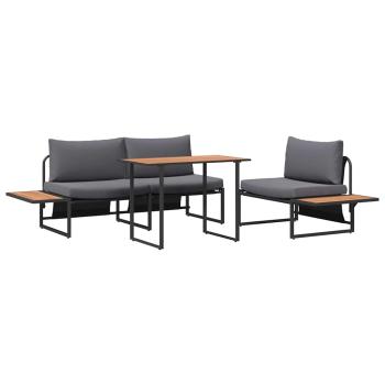 3-teiliges Garten-Dining-Set mit Anthrazit-Kissen