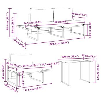 3-teiliges Garten-Dining-Set mit Anthrazit-Kissen