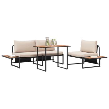 3-teiliges Garten-Esszimmer-Set mit taupefarbenen Kissen