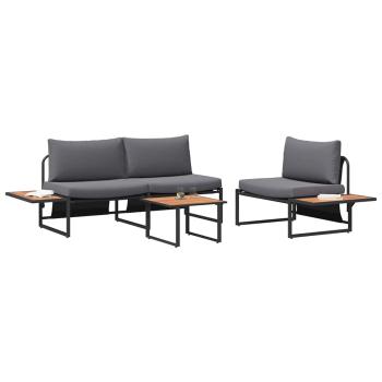 3-teiliges Garten-Sofa-Set mit anthrazitfarbenen Kissen