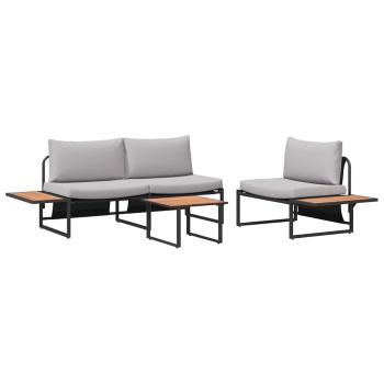 3-teiliges Garten-Sofa-Set mit hellgrauen Kissen