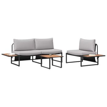 3-teiliges Garten-Sofa-Set mit hellgrauen Kissen