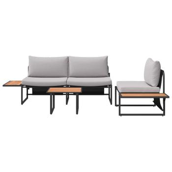 3-teiliges Garten-Sofa-Set mit hellgrauen Kissen