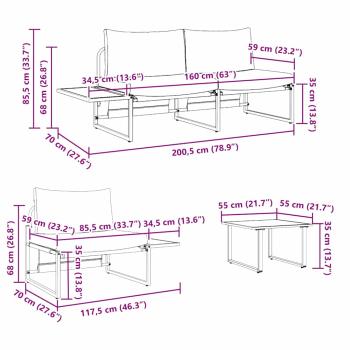 3-teiliges Garten-Sofa-Set mit hellgrauen Kissen
