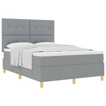 ARDEBO.de - Boxspringbett mit Matratze Hellgrau 140x190 cm Stoff