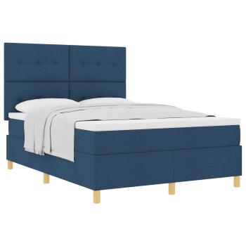 Boxspringbett mit Kopfteil Blau 140 x 200 cm Stoff