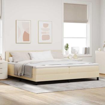 ARDEBO.de - Boxspringbett mit LED-Lichtleisten Creme 200 x 200 cm Stoff