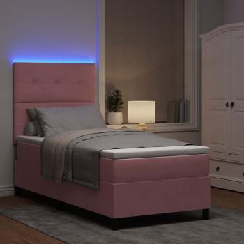 LED Boxspringbett mit Kopfteil Rosa 100 x 200 cm Samt