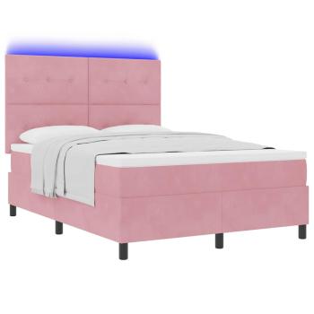 LED Boxspringbett mit Kopfteil Rosa 140 x 190 cm Samt