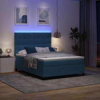 LED Boxspringbett mit Kopfteil Dunkelblau 160 x 200 cm Samt