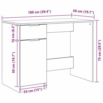 Schwarzer Eichen-Schreibtisch - 100x50x75 cm - Aus Holzwerkstoff