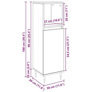 Badezimmer Schrank Schwarz Eiche 30x30x100 cm Sperrholz