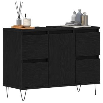 Badezimmer-Waschbeckenunterschrank Schwarz Eiche 80x33x60 cm Holzwerkstoff