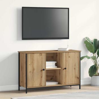 ARDEBO.de - TV-Schrank Schwarz Eiche 101x35x65 cm Engineered Wood und Stahl