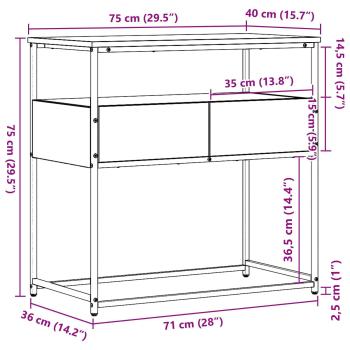 Konsole Tisch Schwarze Eiche 75x40x75 cm engineered Holz und Stahl