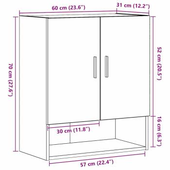 Wandschrank schwarz Eiche 60x31x70 cm Holzwerkstoff