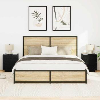 Nachttische mit LED-Lichtern 2 Stück Schwarz Eiche 45x40x55 cm