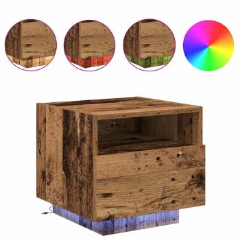 Nachttisch mit LED-Lichtern Alteiche 40x39x37 cm