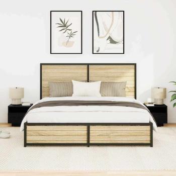 Nachttische mit LED-Lichtern 2 Stück Schwarz Eichenholz 40x39x37 cm