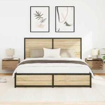 Nachttische mit LED-Lichtern 2er Set Wandmontiert Artisan Eiche