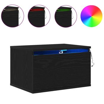 Nachttische mit LED-Lichtern 2 Stück Wandmontiert Schwarze Eiche
