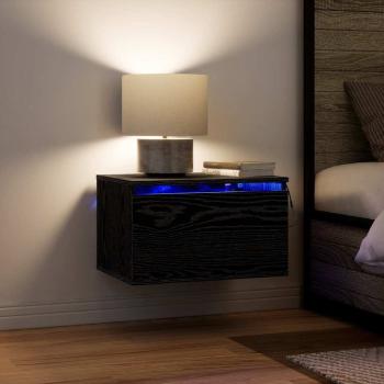 Nachttische mit LED-Lichtern 2 Stück Wandmontiert Schwarze Eiche