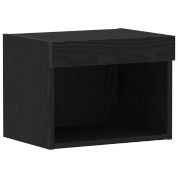 Wandregal mit LED-Lichtern Schwarz Eiche 40x30x30 cm