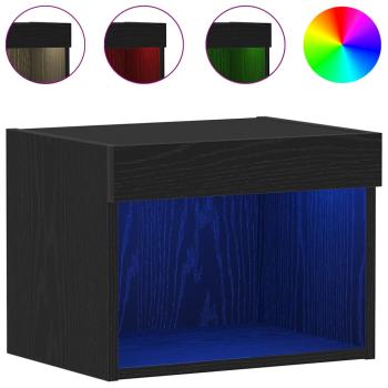 Wandregal mit LED-Lichtern Schwarz Eiche 40x30x30 cm