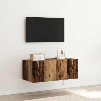ARDEBO.de - TV-Wandregal mit LED-Beleuchtung Altholz 80x35x31 cm