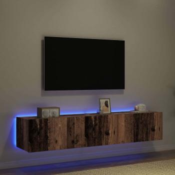 TV-Wandmöbel mit LED-Lichtern 2 Stück Altes Holz 80x35x31 cm