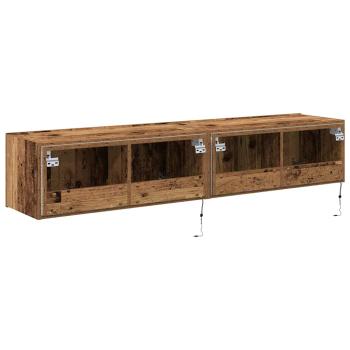 TV-Wandmöbel mit LED-Lichtern 2 Stück Altes Holz 80x35x31 cm