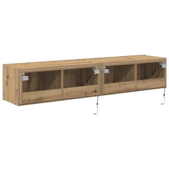 TV-Wandregale mit LED-Lichtern 2 Stück Artisan Eiche 80x35x31 cm