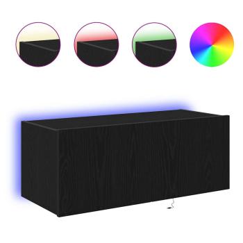 TV-Wandregal mit LED-Lichtern Schwarz Eiche 80x35x31 cm