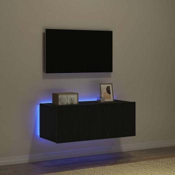 TV-Wandregal mit LED-Lichtern Schwarz Eiche 80x35x31 cm