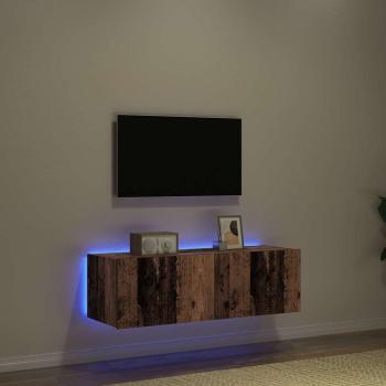 TV-Wandregal mit LED-Lichtern Alte Holz 100x35x31 cm