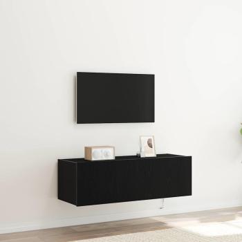 ARDEBO.de - TV-Wandregal mit LED-Lichtern Schwarz Eiche 100x35x31 cm