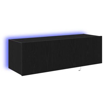 TV-Wandregal mit LED-Lichtern Schwarz Eiche 100x35x31 cm
