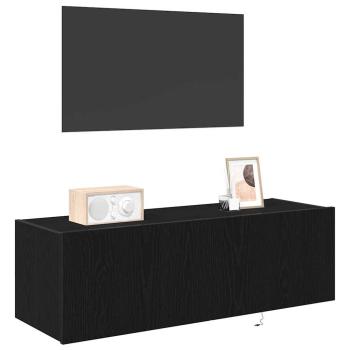 TV-Wandregal mit LED-Lichtern Schwarz Eiche 100x35x31 cm