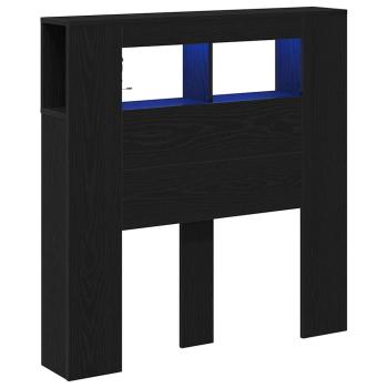 Stauraum-Kopfteil mit LED-Lichtern Schwarz Eiche 100x18,5x103,5 cm