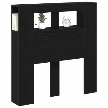 Stauraum-Kopfteil mit LED-Lichtern Schwarz Eiche 100x18,5x103,5 cm