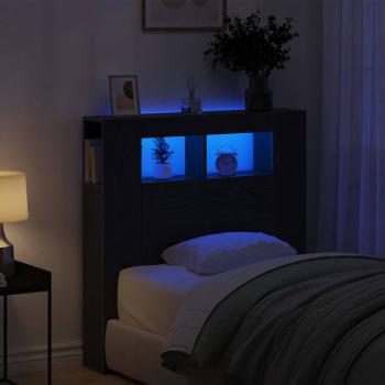 Stauraum-Kopfteil mit LED-Lichtern Schwarz Eiche 100x18,5x103,5 cm