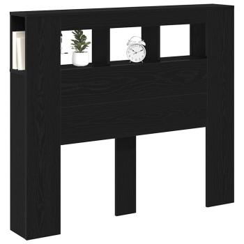 Stauraum-Kopfteil mit LED-Lichtern Schwarz Eiche 120x18,5x103,5 cm