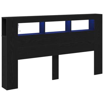 Stauraumkopflehne mit LED-Lichtern Schwarz Eiche 180x18,5x103,5 cm