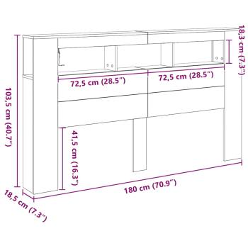 Stauraumkopflehne mit LED-Lichtern Schwarz Eiche 180x18,5x103,5 cm