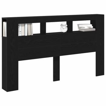 Stauraumkopflehne mit LED-Lichtern Schwarz Eiche 180x18,5x103,5 cm