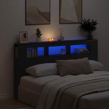 Stauraumkopflehne mit LED-Lichtern Schwarz Eiche 180x18,5x103,5 cm